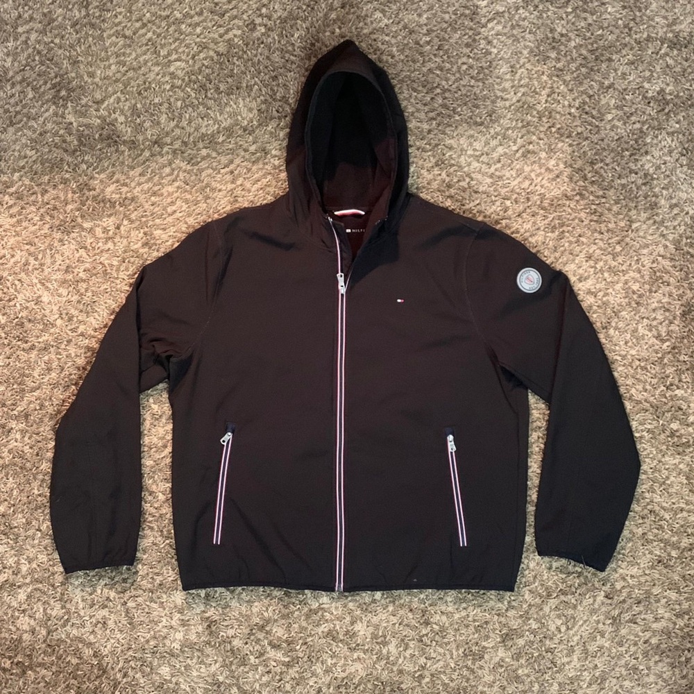 Tommy Hilfiger Men's Soft Shell Water Resistant Hooded Jacket size XL BLACK